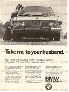 1971 BMW Bavaria Vintage Magazine Ad  'Take Me To Your Husband'