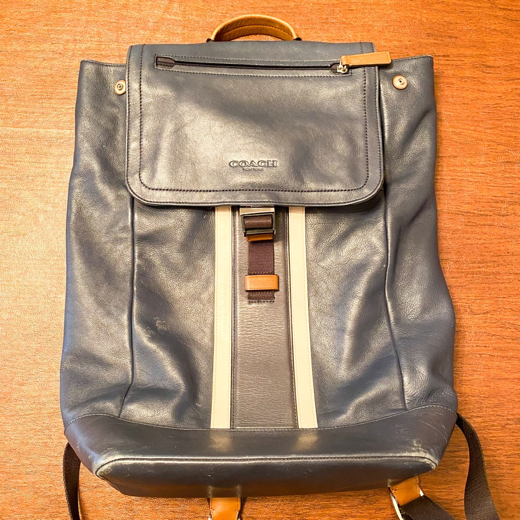 Coach Womens Heritage Sport Backpack Blue White Leather Square 