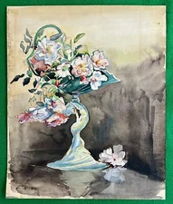 Original ANNIE MACKIE (1864-1934) Flowers WATERCOLOR Antique SCOTLAND SIGNED Art