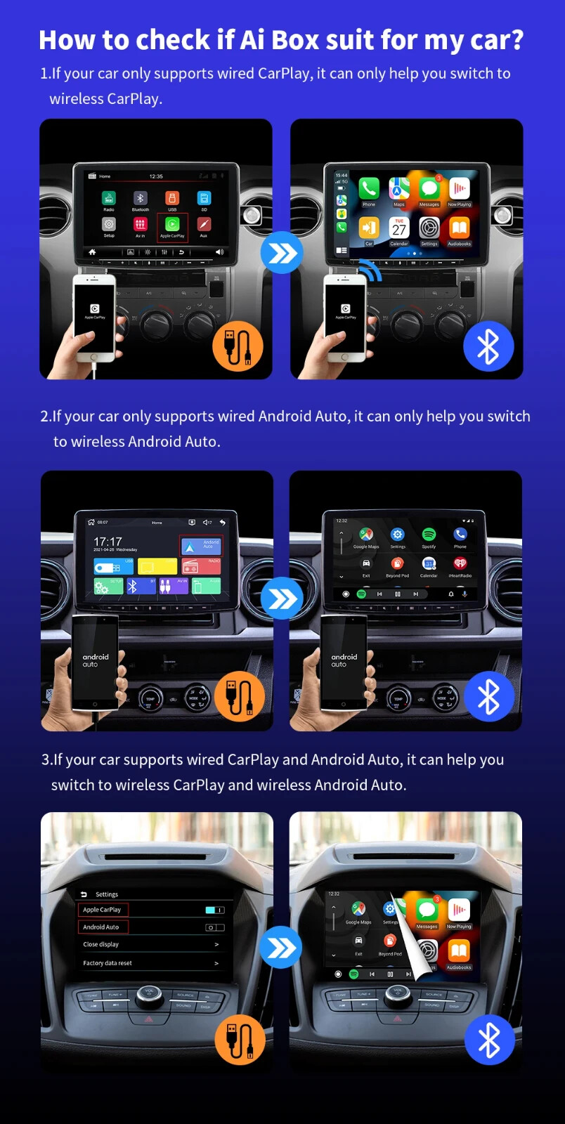 Caraibox 2 In1 Wireless CarPlay Android Auto Box Autoradio CarPlay Cablato - Miniatura 5