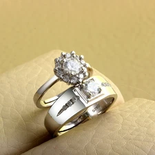 935 Silver With 2 CT White Simulated Round Cut Sapphire Wedding Women's Ring Set