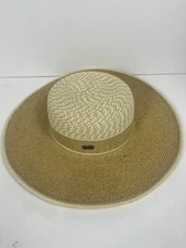 Sun 'N' Sand Ladies' Summer Woven Hat Beige Tan White Wide Brim Elegant Headwear