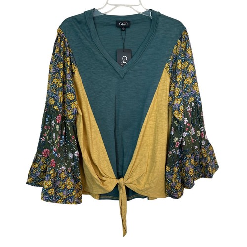 GiGiO USA Top Womens Size S Floral Print and Mixed Ruffle Tiered Sleeves NEW