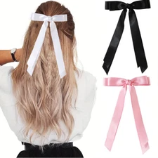 3x Women Hair Bows Barrettes Hair Clip Satin Long Tassel Duckbill Clips Headwear