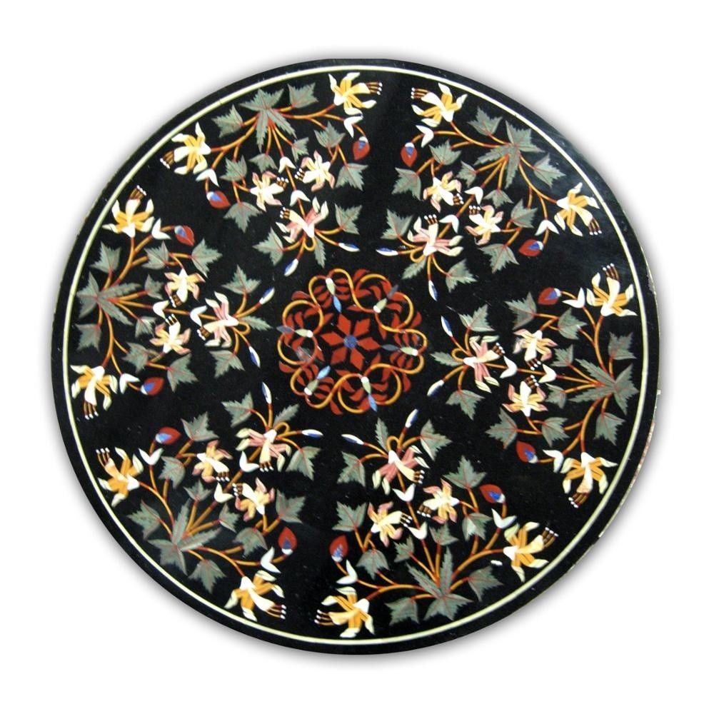 36-Inch Marble Center Table with Semi-Precious Stone Inlay for Elegant Home Decor