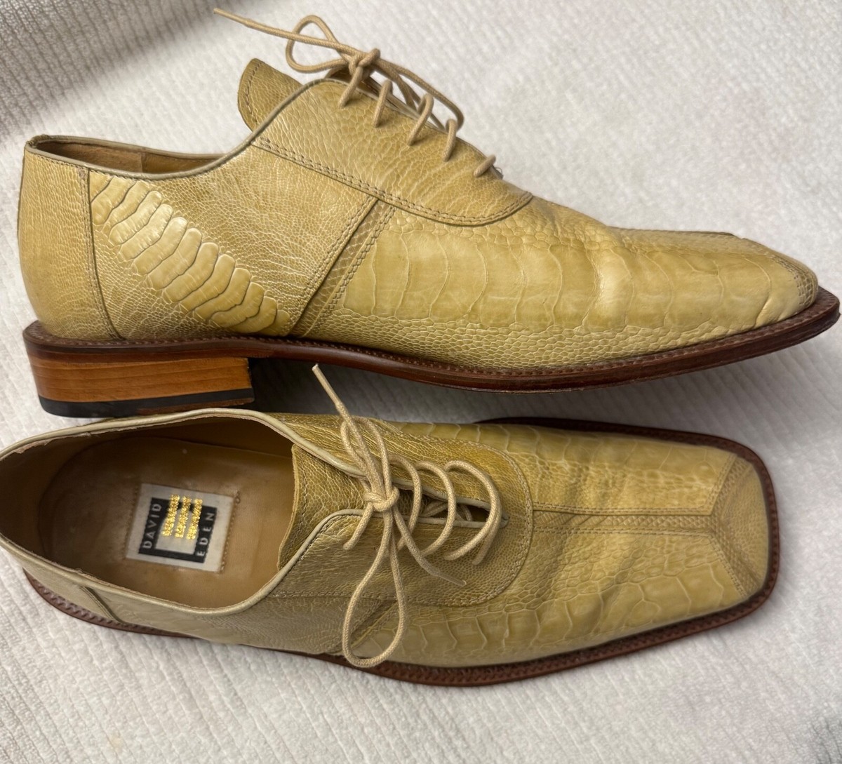 DAVID EDEN Genuine Ostrich Lizard Lace Up Square Toe Dress Shoes