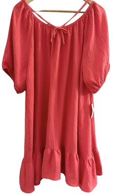 NWT Ophelia Roe Peasant Dress Short Sleeve  Orange  Tie at Neck Women s Plus 3X
