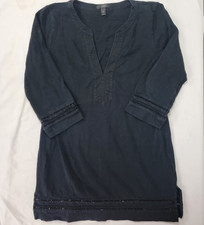 J. Crew Women's Black Dress Size Medium Cotton Tunic Shift 32" Shoulder to Hem