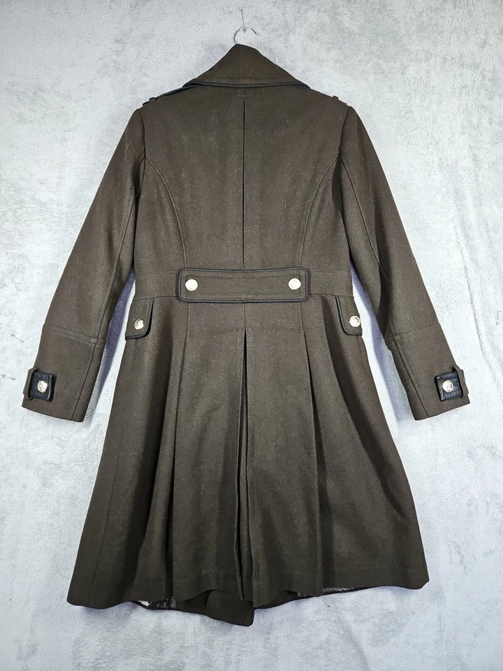 Gabardina Guess para mujer verde oliva oscuro mezcla de lana forro floral satinado talla L Foto 2 de 4