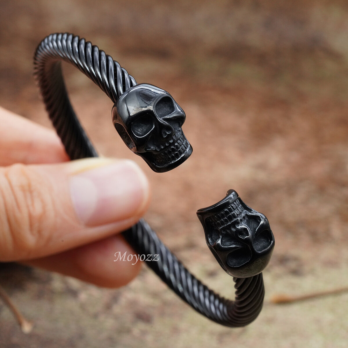 7 Inch Stainless Steel Mens Black Biker Skull Skeleton Cuff 7 Inch Stainless Steel Mens Black Biker Skull Skeleton Cuff