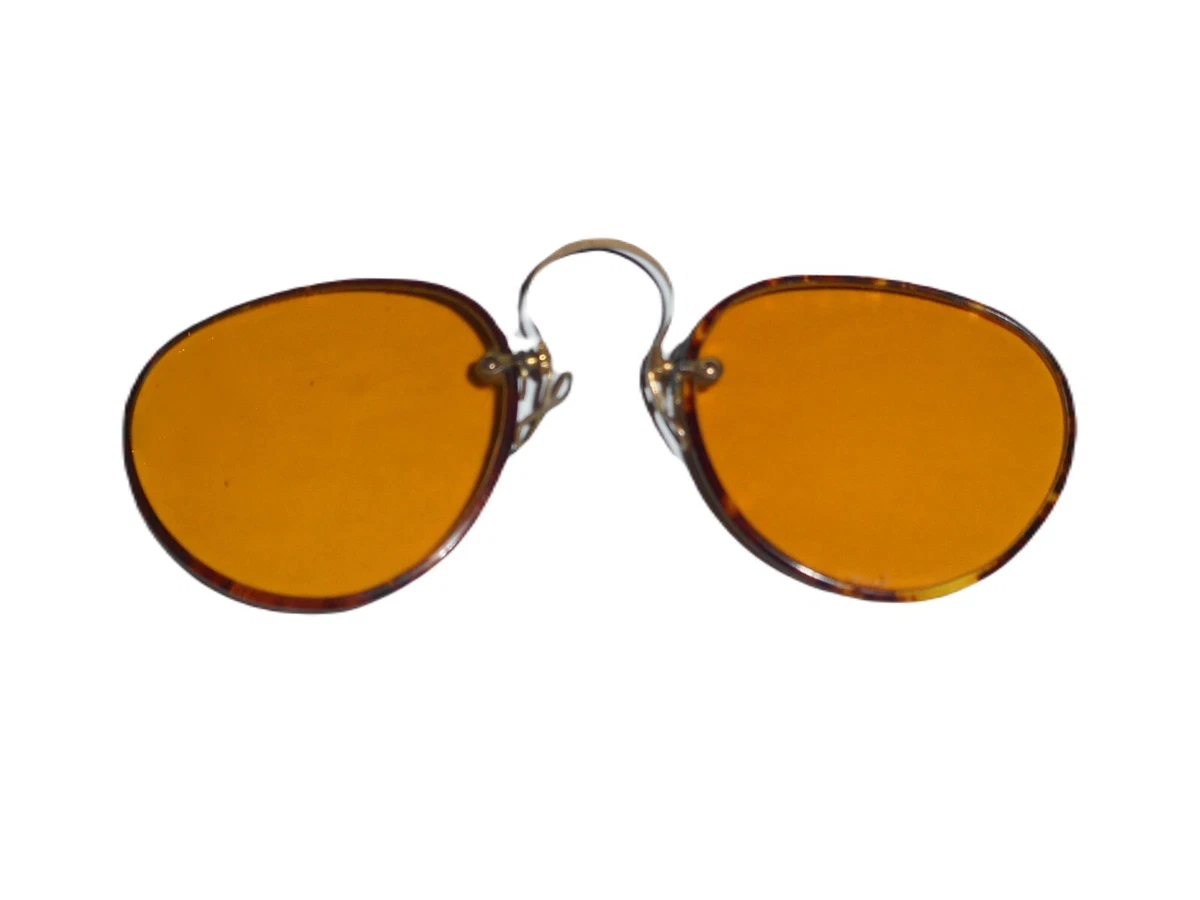 Antique Tortoise Amber Pince Nez Sunglasses Orange Civil War Glasses Vtg Glasses