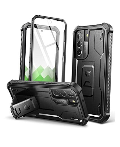 for Samsung Galaxy S22 Case, [Built in Screen Protector and Kickstand] Black