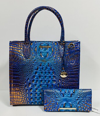 BRAHMIN NWT DEEP AZURE CAROLINE SATCHEL & ADY WALLET ~ GENUINE