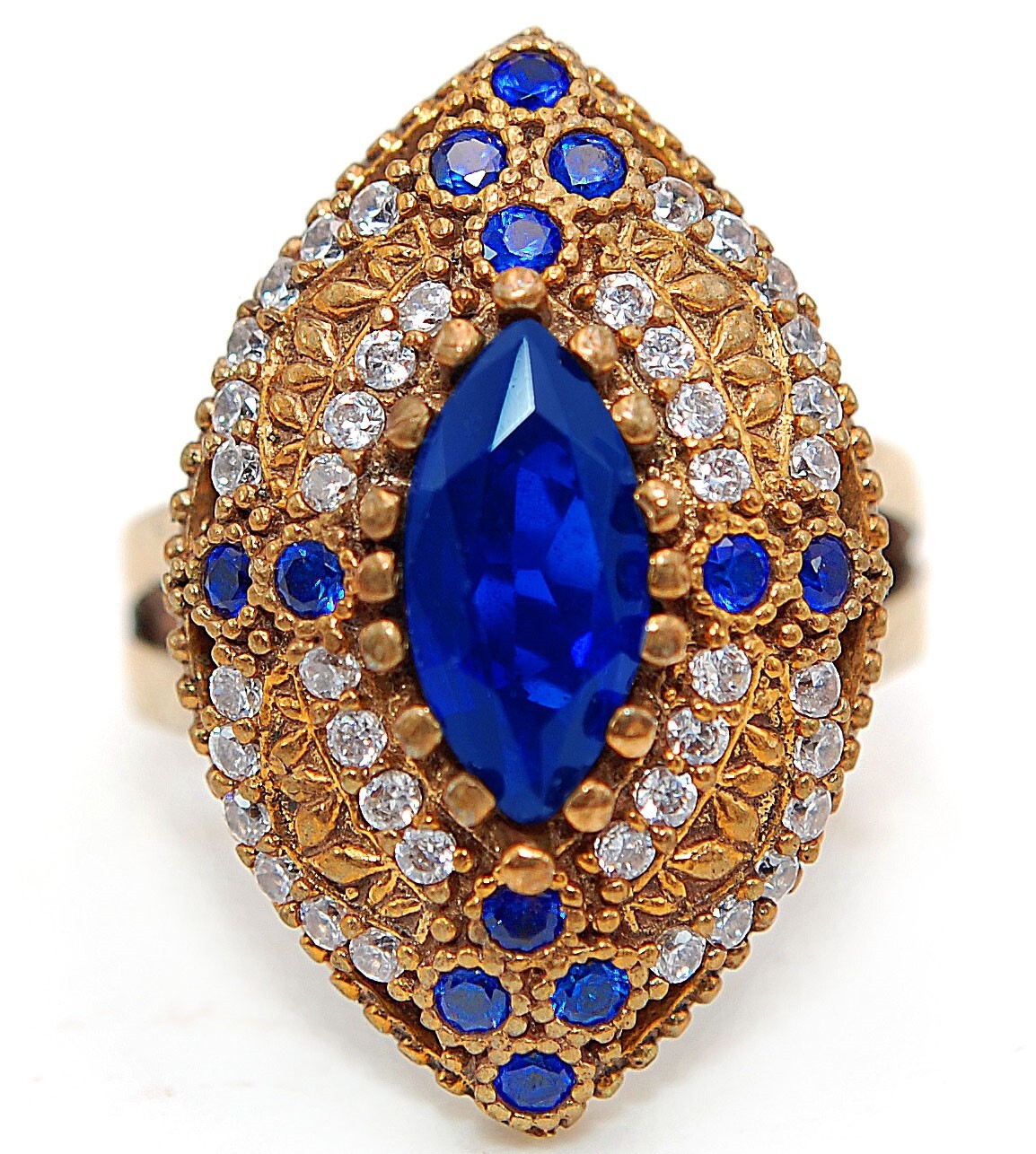 Exquisite Ottoman Empire Style 4CT Treated Sapphire 925 Sterling Silver Ring Size 9 H3-7 for Timeless Elegance