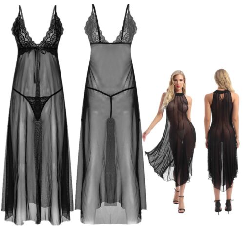 Netzstoff Spitze Damen Negligee Damen Kleid Nachtkleid Nachtwäsche Dessous Set - Bild 1 von 32