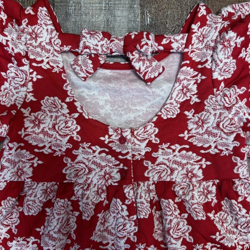 Janie and Jack Puff Sleeve Red White Floral Dress Size 7 NWT - Picture 6 of 8