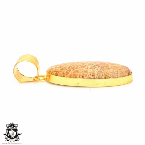 Fossilized Coral 24K Gold Plated Pendant 3mm Snake Chain GPH331 - Picture 5 of 10