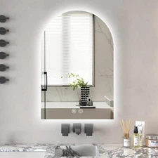 Niccy Arched LED Bathroom Mirror, 36x24 Inch Arch Frameless Backlit Mirrors f...