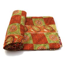 Vintage Kantha Quilt Indian Cotton Bedspread Gypsy Throw Bedding Cover
