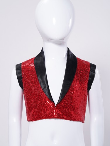 Kids Girls Jacket Dance Vest Lapel Tank Top Jazz Sparkly Holiday Contrast Suit - Picture 9 of 69