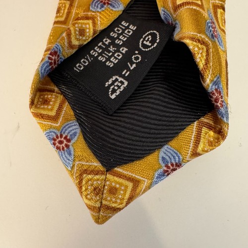Ermenegildo Zegna Tie Mens 59” Yellow Floral Geometric 100% Silk Made In Italy - Picture 6 of 8