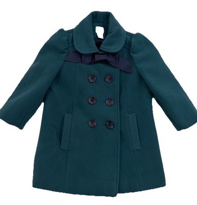 Monsoon Girls Teal Wool Blend Dbl Breasted Coat Bow Detail Size 3-4. STUNNING!!
