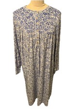 Aria Blue Floral Fleece Nightgown M Vintage Inspired Long Sleeve