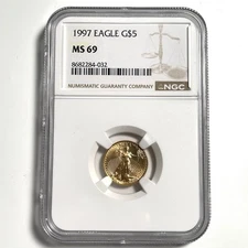 1997 $5 American Gold Eagle 1/10 Oz Gold NGC MS69 Brown Label