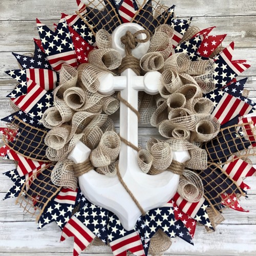 Handmade Nautical Door Wreath, Red White And Blue Patriotic, Nautical Wreath - Picture 6 of 6