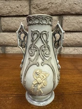 Antique Early Mettlach Villeroy&Boch Vase w/Platinum Accents #319 - 7.5" c.1860s