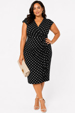 Lauren Ralph Lauren Dress 12 Black White Polka Dot Faux Wrap Ruffle Midi