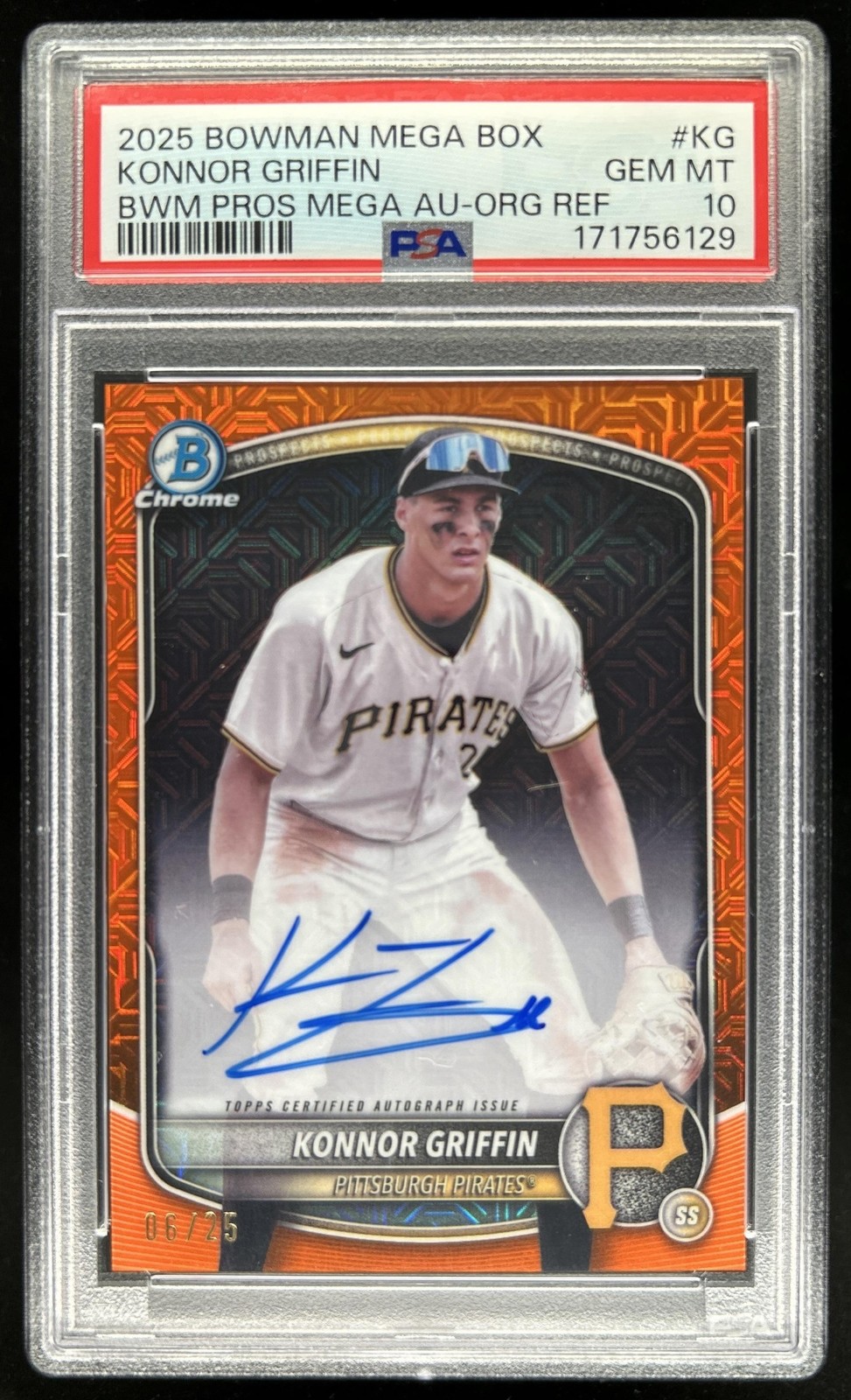 2025 Bowman Konnor Griffin Chrome Auto Mega Box Orange Refractor #/25 PSA 10