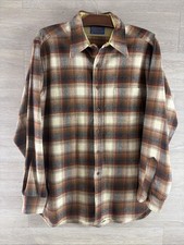 Pendleton 100 Virgin Wool Neutral Tone Plain Button Down Flannel Shirt Size L
