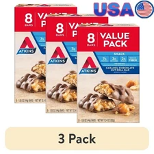 3 Pack Keto Friendly Snack Bars Caramel Chocolate Nut Roll Low Sugar Portable US
