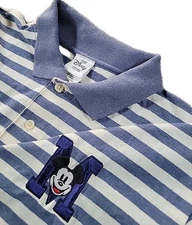 Disney Store Mickey Mouse Polo Shirt BLUE-WHITE STRIPED Embroidered RUGBY USA
