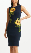 Oscar de la Renta Sunflower Embroidered Wool Crepe Dress SZ 2 - NWOT RT$2,790