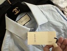 GUCCI AUTHENTIC~GUCCI HORSE LOGO BLUE COTTON CLASSIC EQUESTRIAN SHIRT 39/15.5NWT