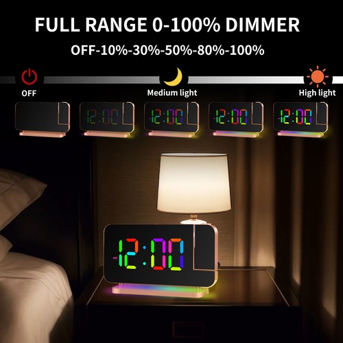 USB LED Digital Projection Alarm Clock with 180° Rotatable Projector,Dual Alarms - Picture 57 of 64