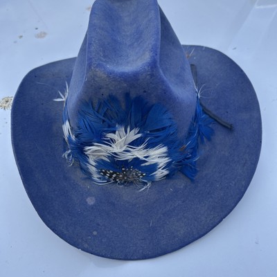 VTG XXX American Hat Company Blue  Cowboy Hat w/ Long Feathers Scottsdale, AZ