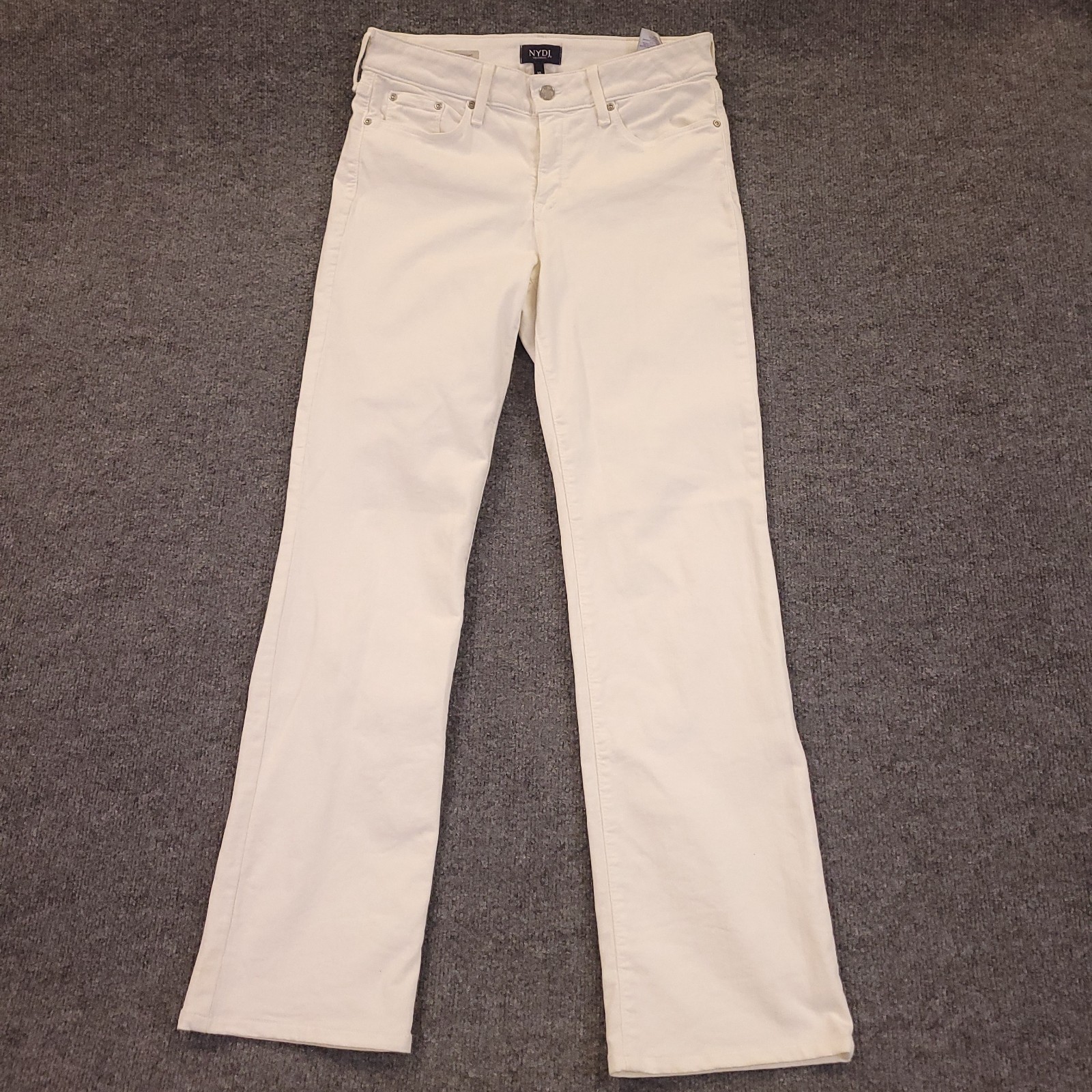 Womens 10 Long (32x31.5) White Mid Rise Stretch