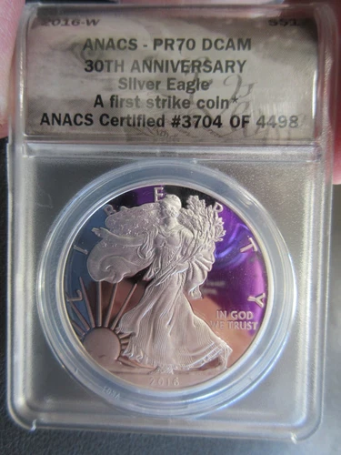 2016W $1 American Silver Eagle ANACS PR70 DCAM FIRST STRIKE 30th #1184 OF 3997
