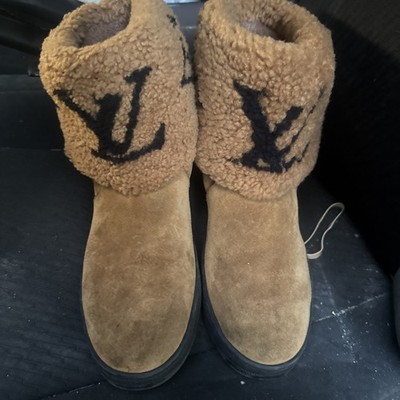 Auth LOUIS VUITTON Snowdrop Line Shearling Boots EU40 US9 Suede Boa Brown Women