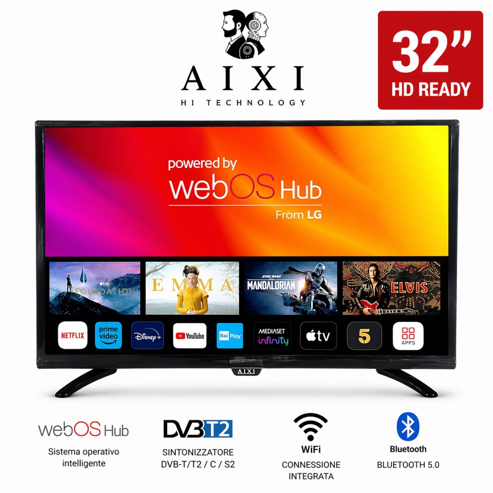 Smart TV 32" AIXI WEBOS HUB WIFI Bluetooth DVB-T2/S2 HD READY 6000 Film Gratis