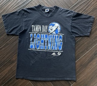 Camicia Vintage Tampa Bay Lightning XL Apex One NHL Nero Blu Stampa Grande