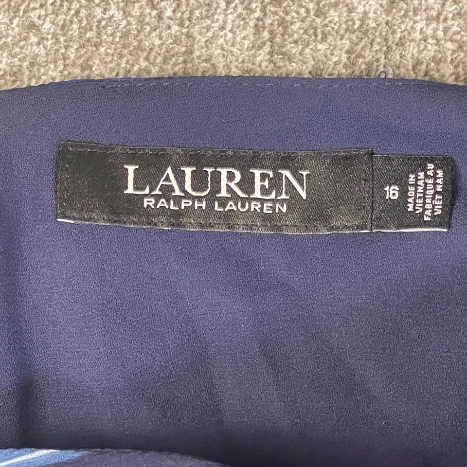 Falda midi para mujer Lauren Ralph Lauren azul a rayas con volantes talla 16 Foto 4 de 4