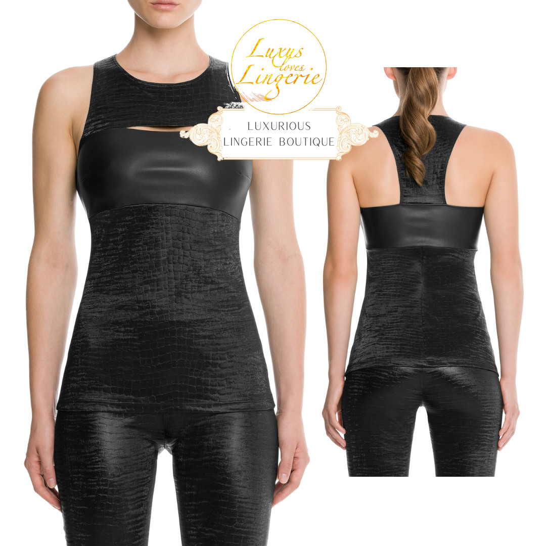 Croco Top Sleeveless by Wolford 36 Black Glossy Coated Top