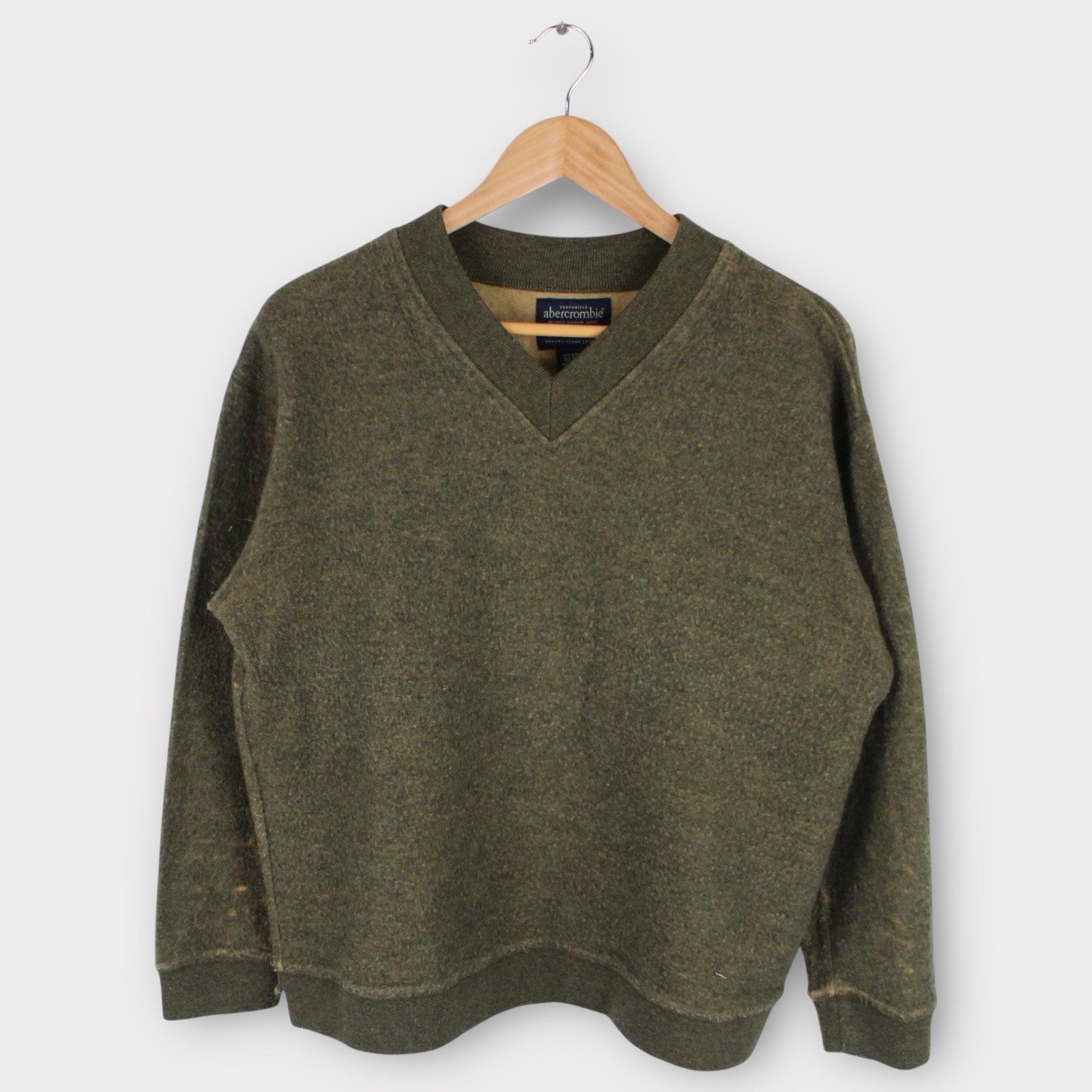 Abercrombie & Fitch Wool Blend V-Neck Sweater Women's M Olive Green Vintage