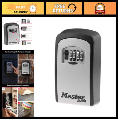 Combination Wall Mount Lock Box, 5 Key Capacity, Secure Key Storage, Black