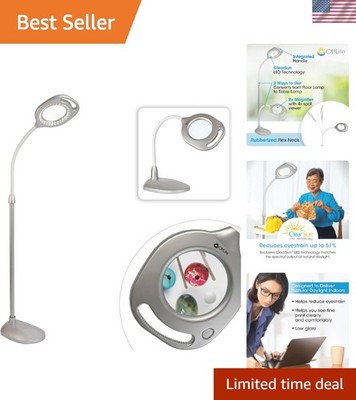 2-in-1 ClearSun LED Magnifier Floor and Table Lamp, Silver | Designed to Redu...