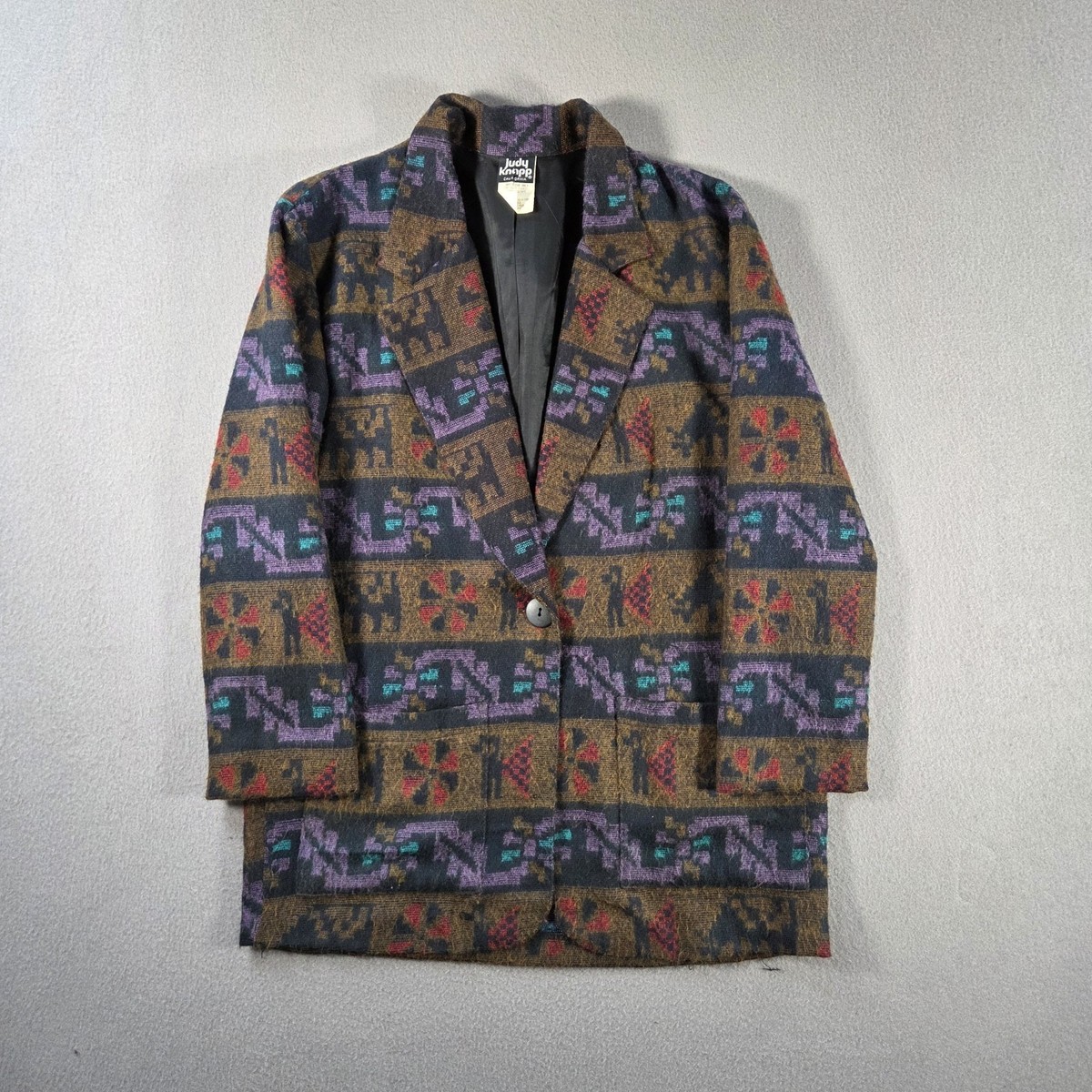 Vintage Judy Knapp Blazer Womens Medium Tribal Aztec 1 Button